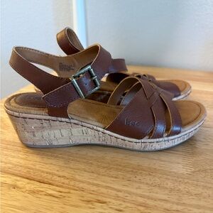 BØC Women’s Brown Sandal, Size 9, Faux Cork Wedge, Manmade Leather